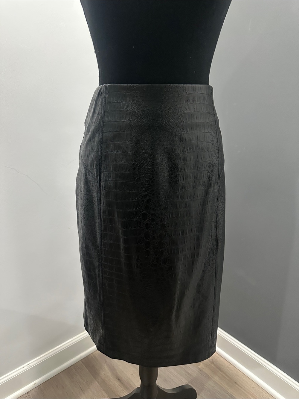 Black Faux-Croc Leather Pencil Skirt